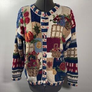 Heirloom Collection Heavy Sweater Women Size XL Colorful Long Sleeve Button Up
